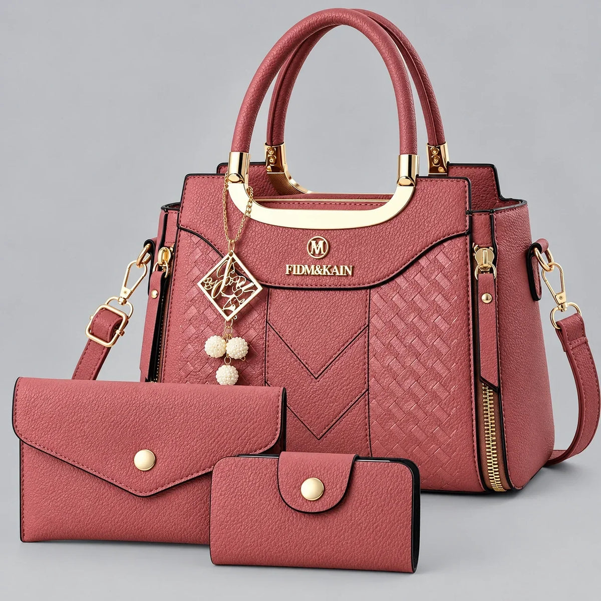 Chevron | Ensemble de sacs à main 3 pièces pour femme – Cabas, portefeuille & porte-cartes