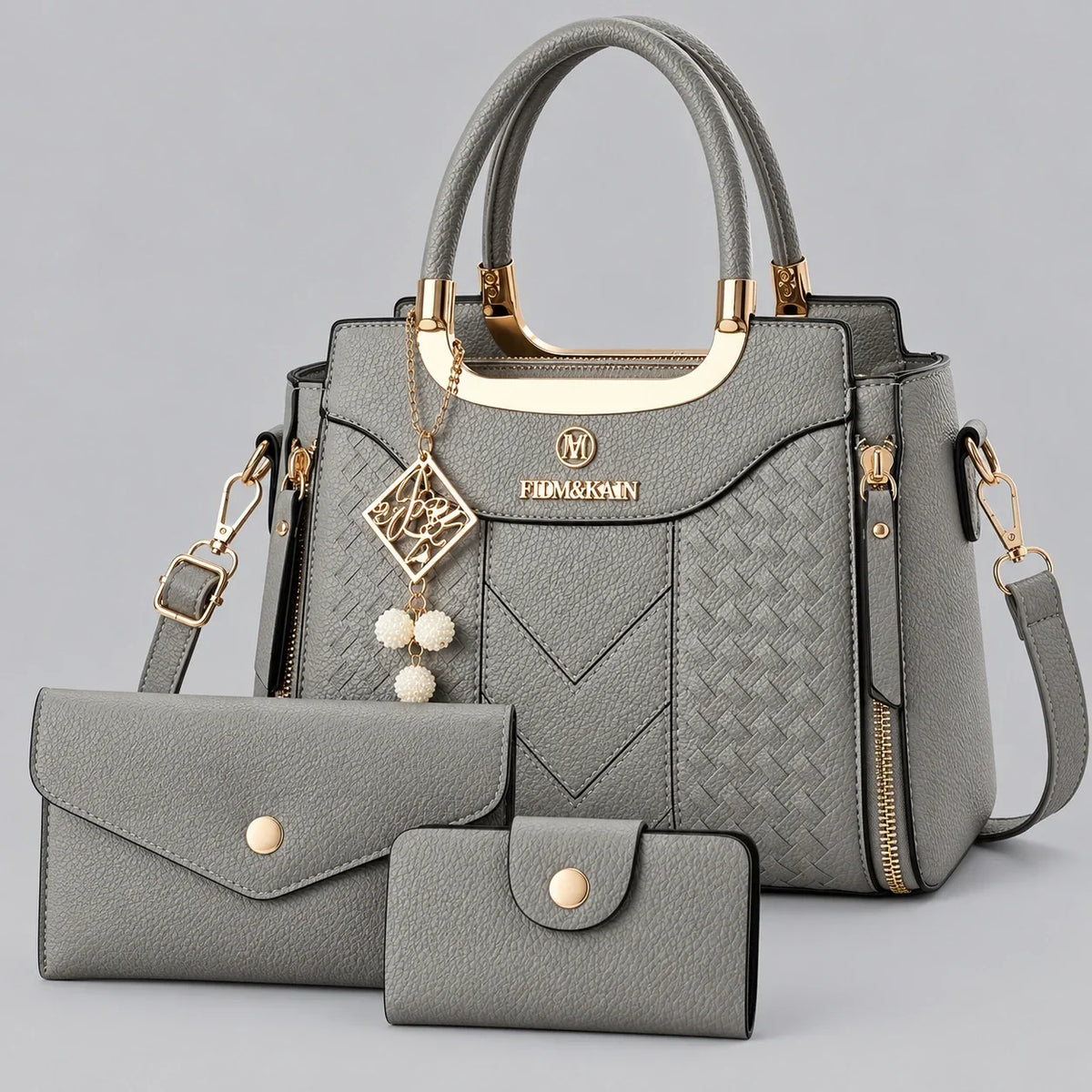 Chevron | Ensemble de sacs à main 3 pièces pour femme – Cabas, portefeuille & porte-cartes