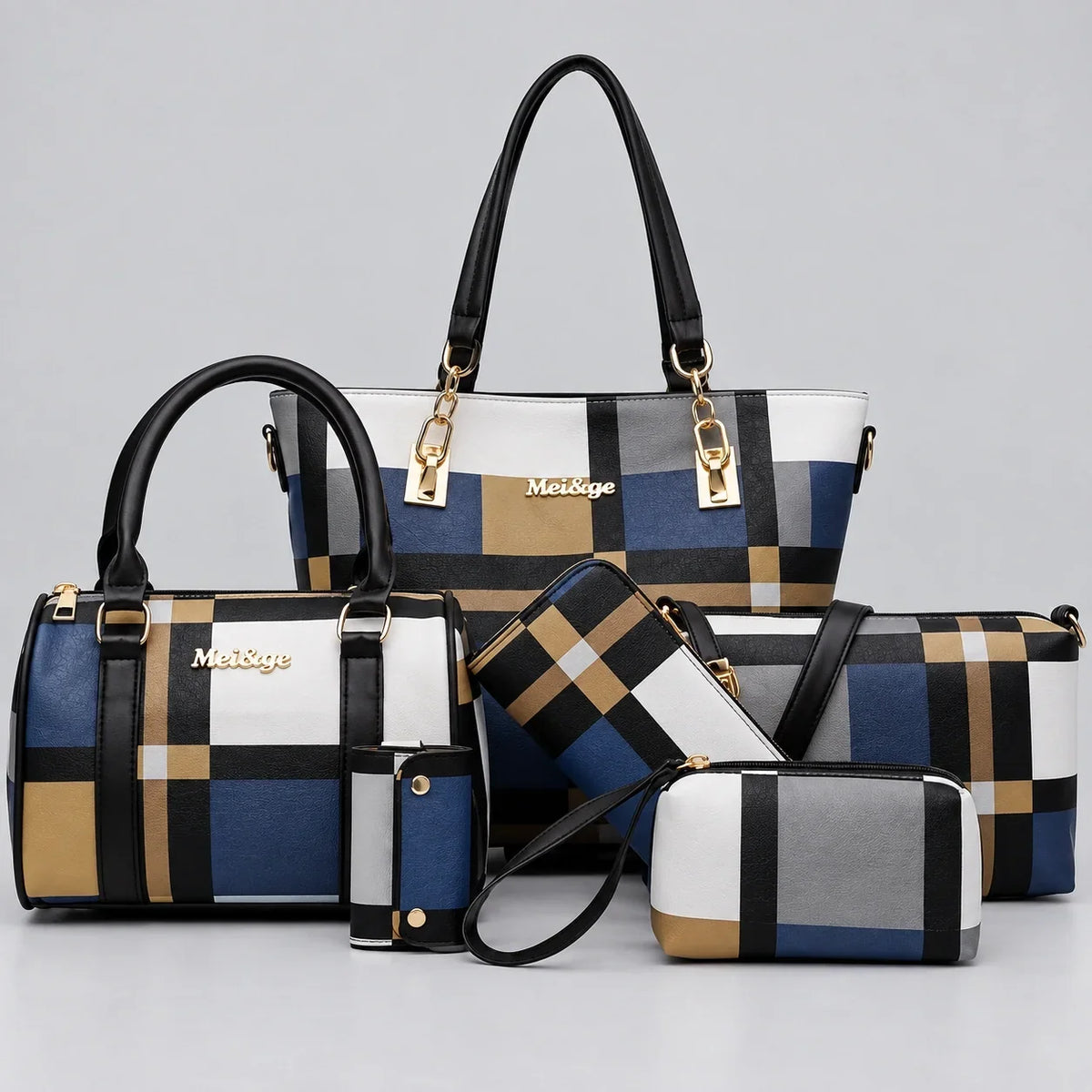 Élodie | Ensemble de sacs à main 6 pièces pour femme – Cabas, sac à anses, sac bandoulière, pochette & portefeuille