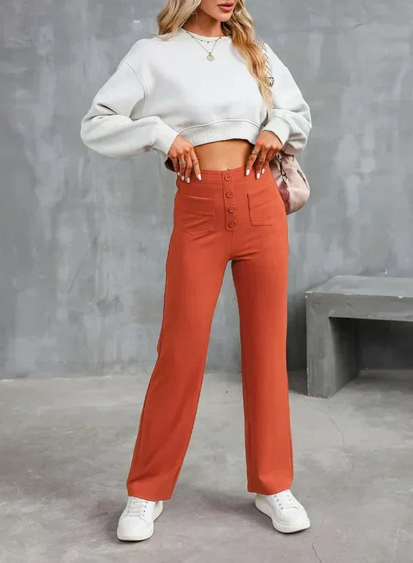Sophie High-Waisted Stretchbroek met Zijzakken