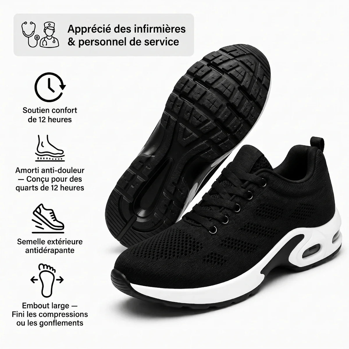 OrthoWalk™ – Chaussures de travail 12 h pour soulager les douleurs aux pieds, genoux & dos