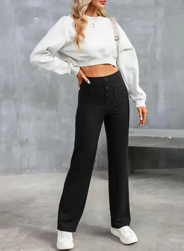 Sophie High-Waisted Stretchbroek met Zijzakken