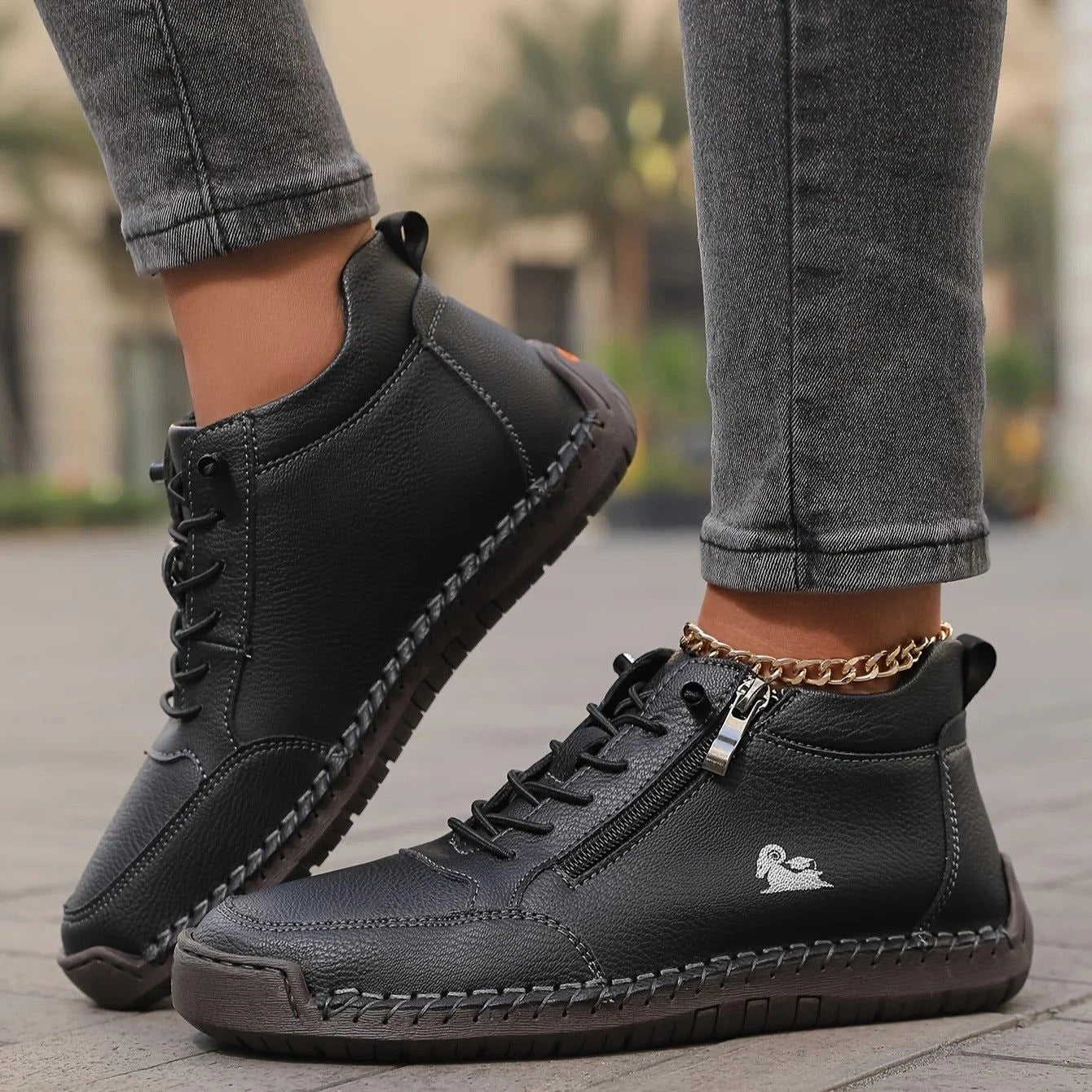 Bottines en cuir confortables avec fermeture éclair – Mavie