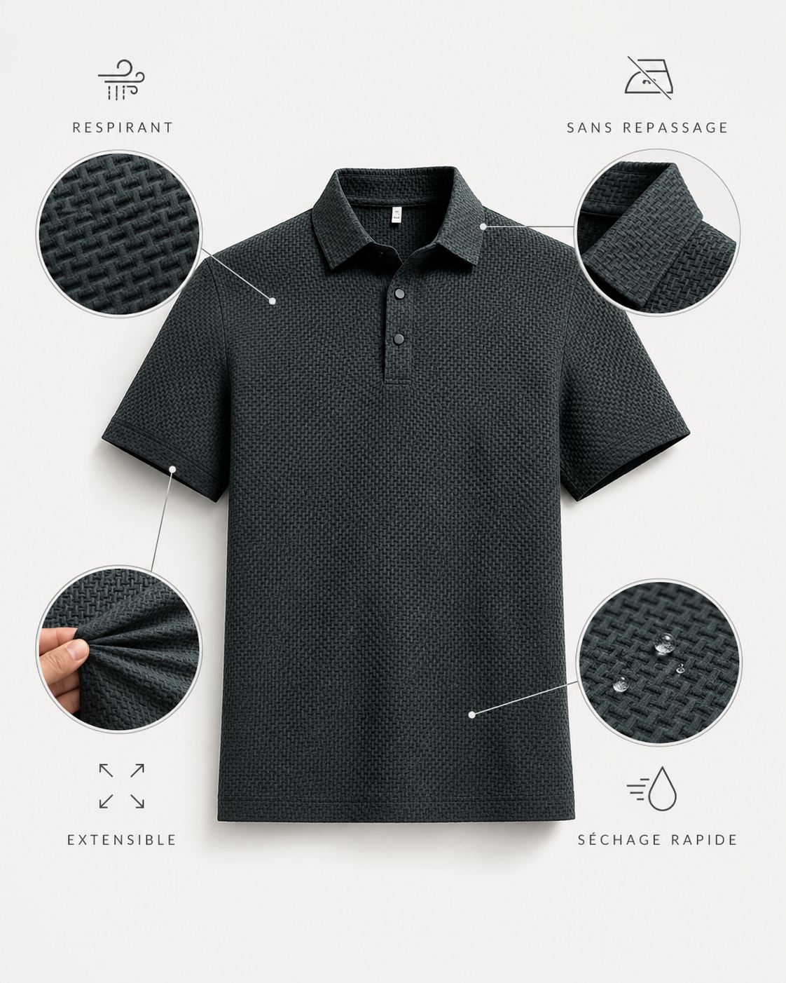 Polo Homme Texturé et Extensible | Achetez 1, Obtenez 1 GRATUIT