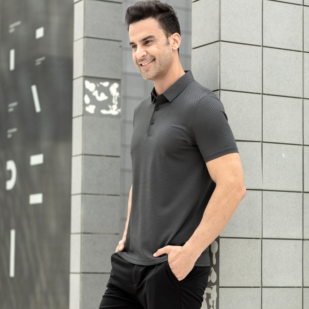 Comfortabel getextureerd stretch poloshirt