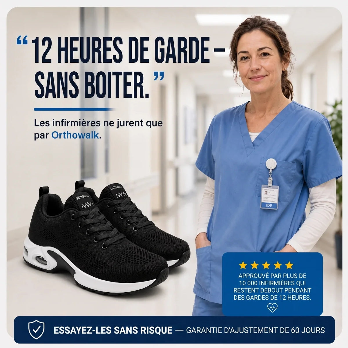 OrthoWalk™ – Chaussures de travail 12 h pour soulager les douleurs aux pieds, genoux & dos