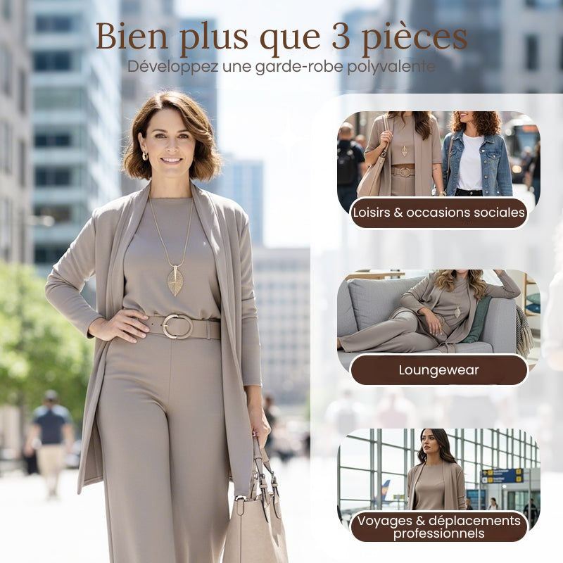 Elena – Ensemble élégant femme 3 pièces (veste, haut et pantalon)