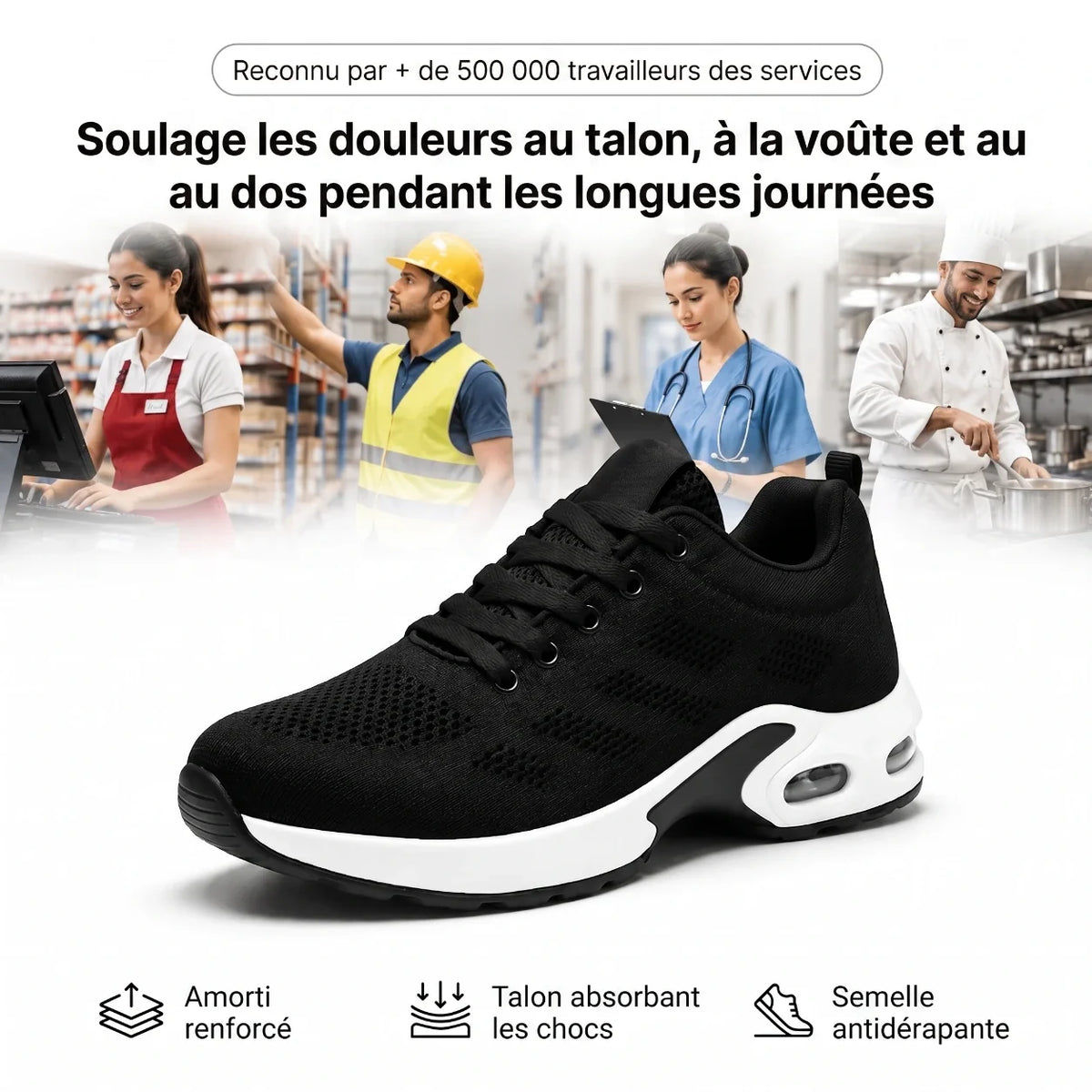 OrthoWalk™ – Chaussures de travail 12 h pour soulager les douleurs aux pieds, genoux & dos