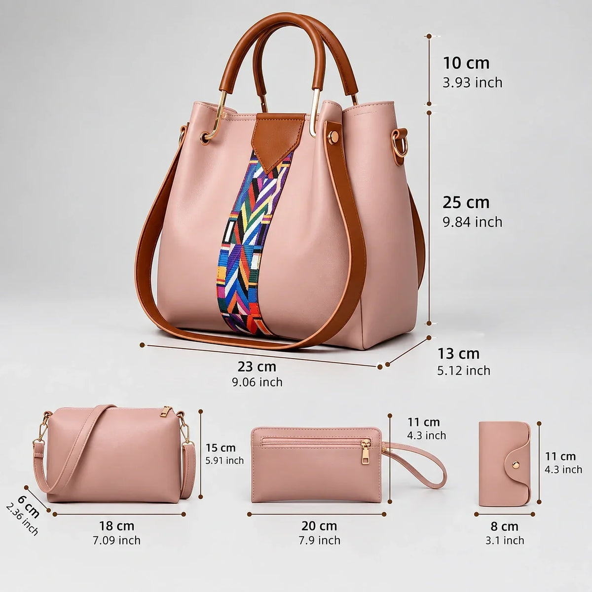 Allure | Ensemble de sacs à main 4 pièces pour femme – Cabas, sac bandoulière, portefeuille & pochette