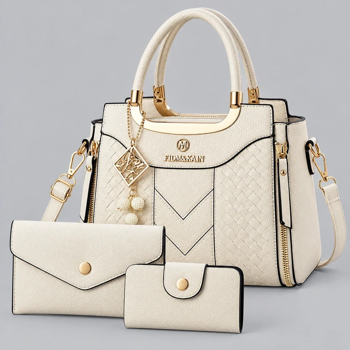 Chevron | Ensemble de sacs à main 3 pièces pour femme – Cabas, portefeuille & porte-cartes
