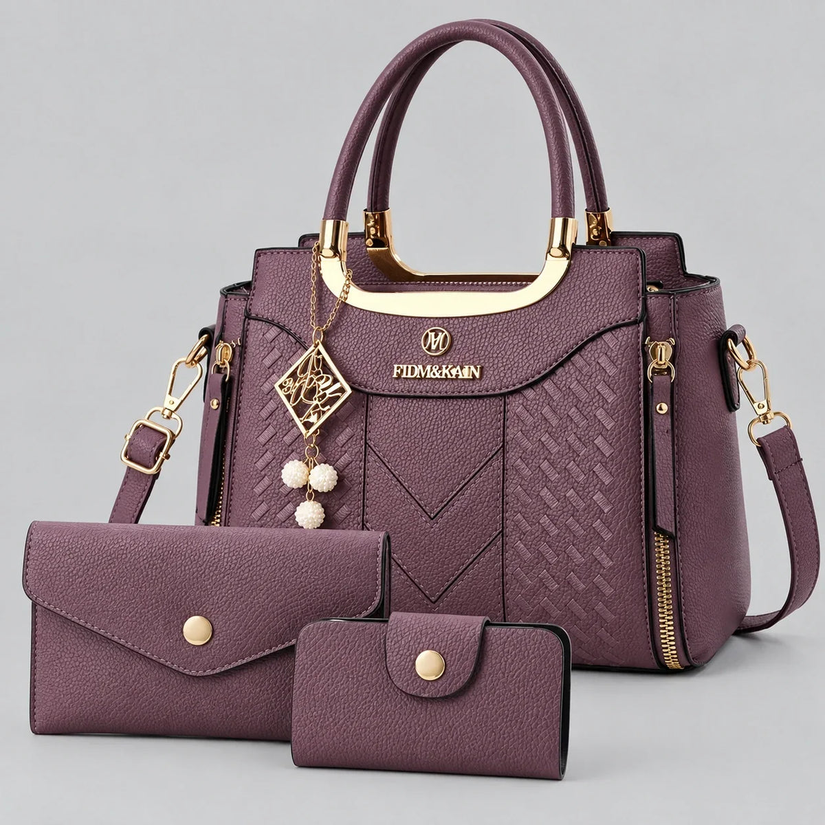 Chevron | Ensemble de sacs à main 3 pièces pour femme – Cabas, portefeuille & porte-cartes