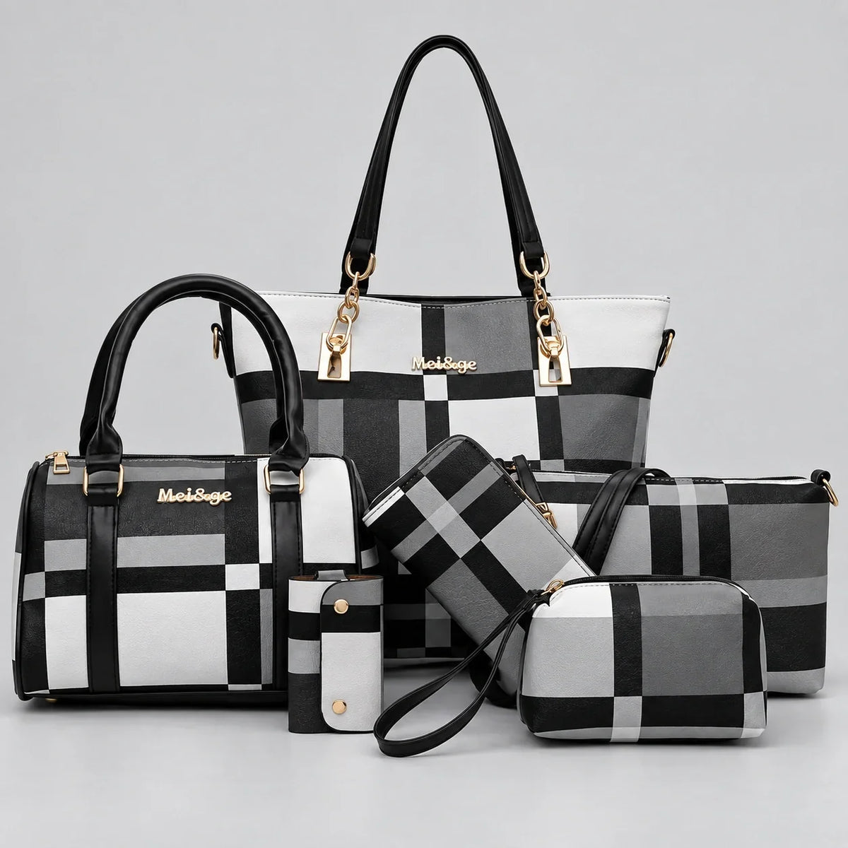 Élodie | Ensemble de sacs à main 6 pièces pour femme – Cabas, sac à anses, sac bandoulière, pochette & portefeuille