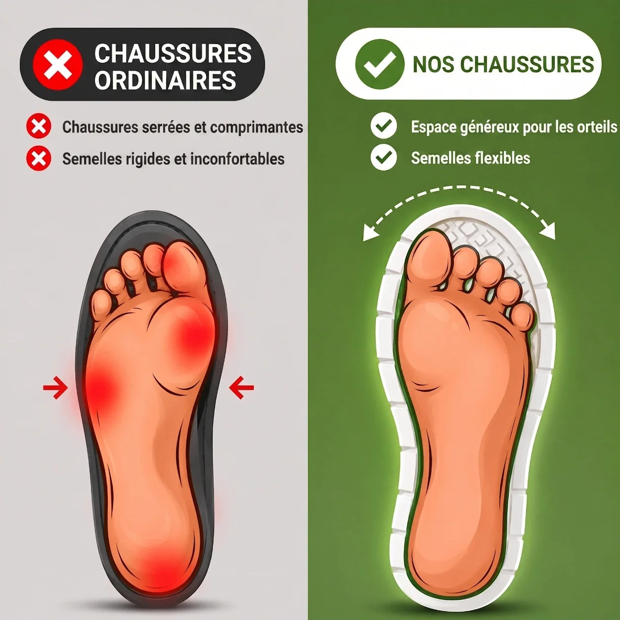 OrthoShift™ – Chaussures de travail 12 h pour soulager les douleurs aux pieds, genoux & dos
