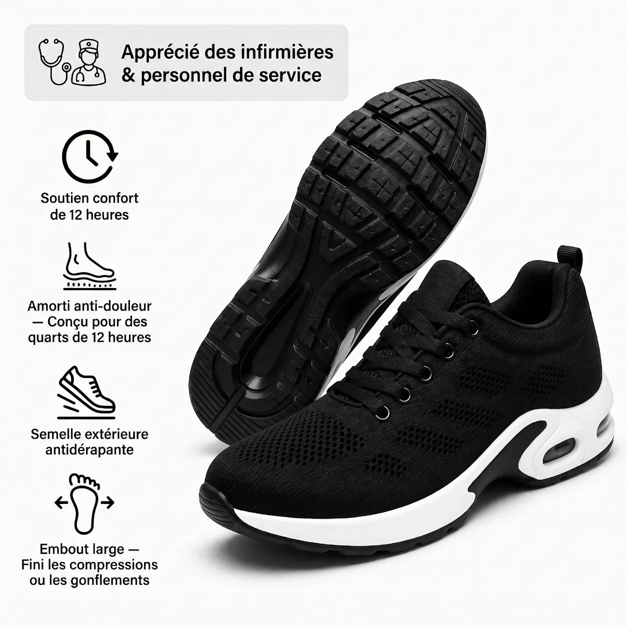 OrthoWalk™ – Chaussures de travail 12 h pour soulager les douleurs aux pieds, genoux & dos